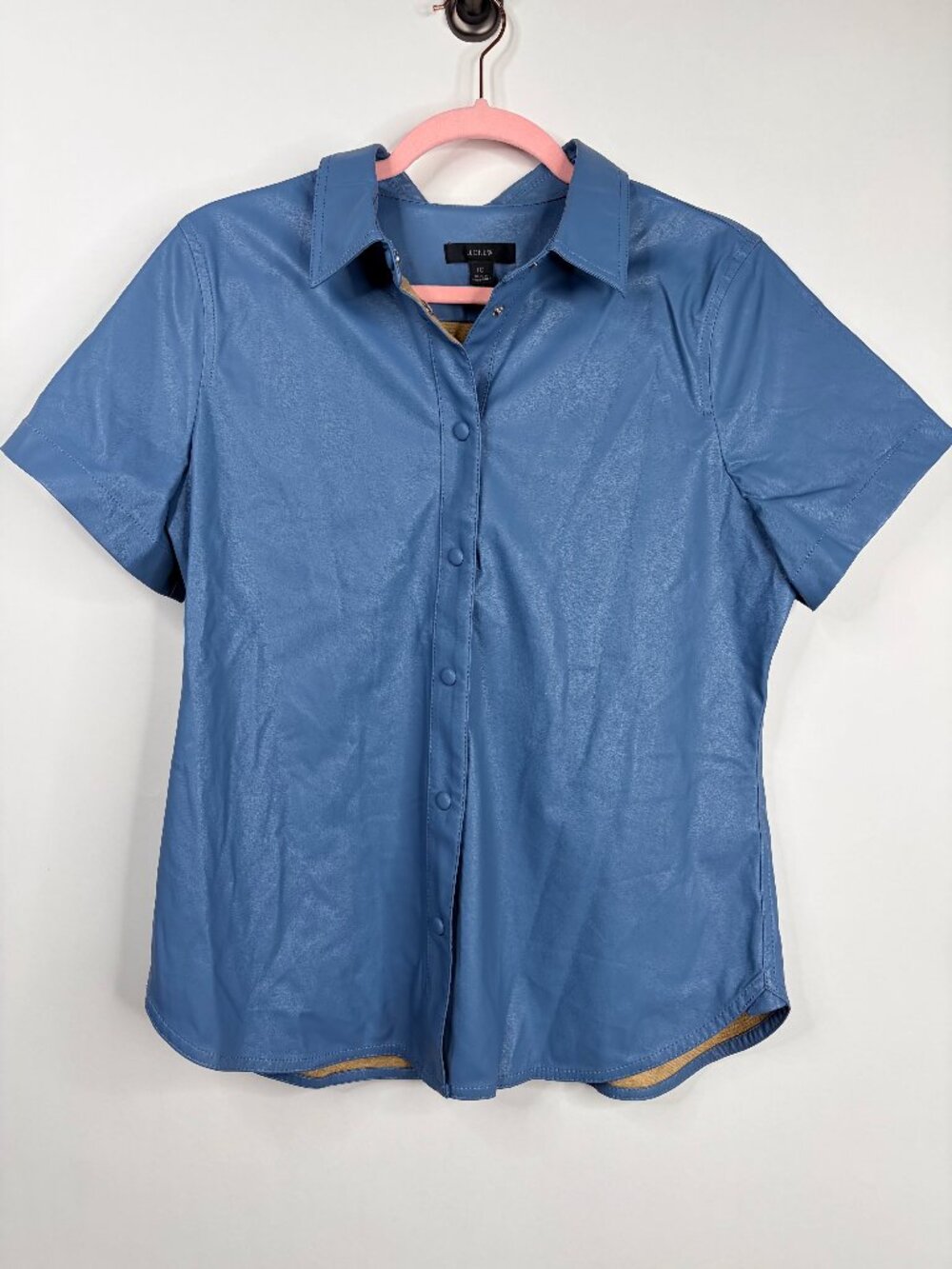 J. Crew Slim-fit Short-Sleeve Faux-Leather Shirt Midnight Navy 10 #A3108 - Picture 3 of 9